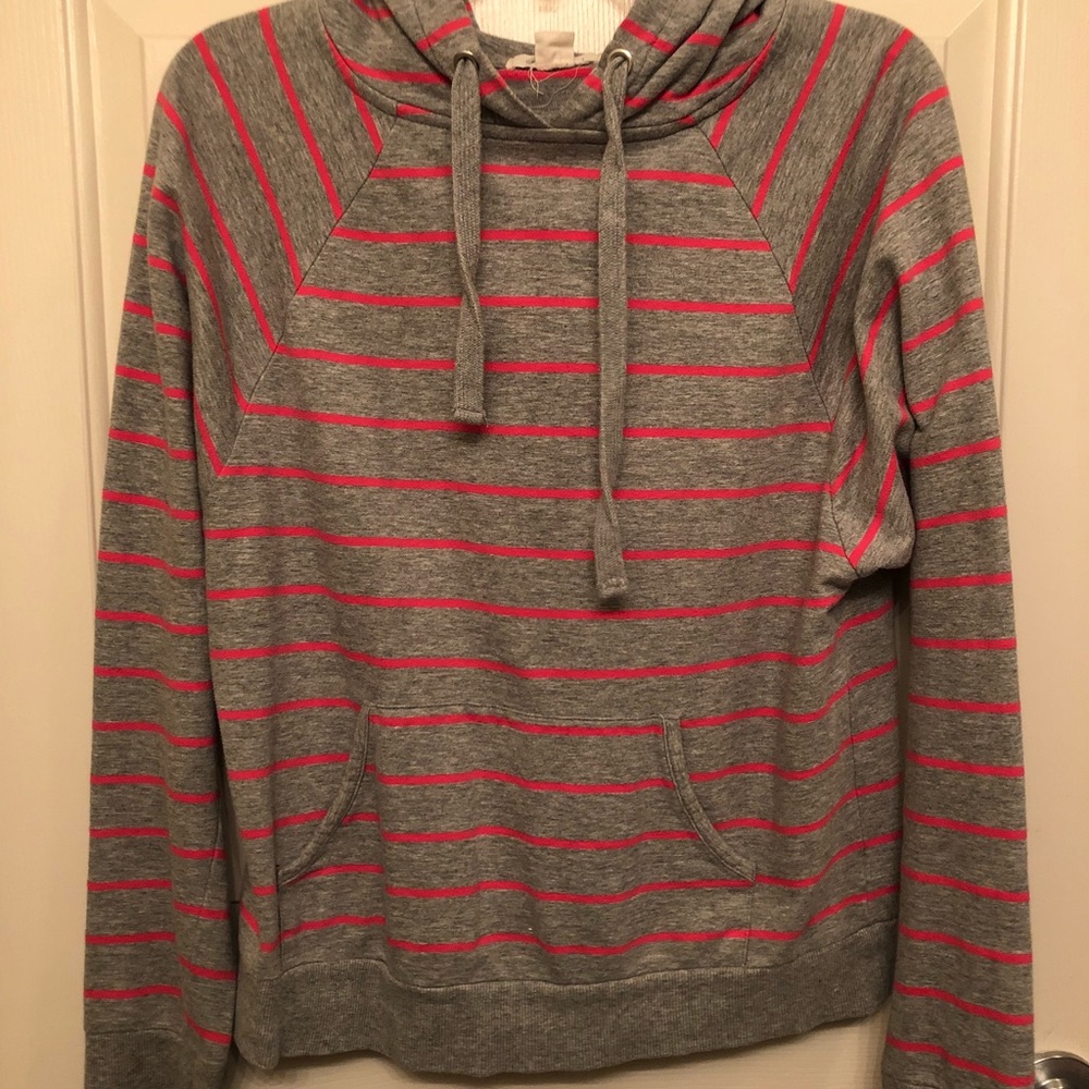 Grey and pink striped hoodie